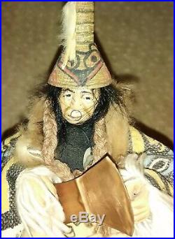 Shona Hah Lelooska Native American Hand Carved Doll 1930-70 rare miniature 4.5