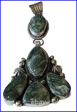 Signed Navajo Sterling Silver Five-Stone Rare Seraphinite Pendant