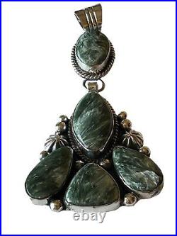 Signed Navajo Sterling Silver Five-Stone Rare Seraphinite Pendant