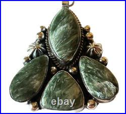 Signed Navajo Sterling Silver Five-Stone Rare Seraphinite Pendant