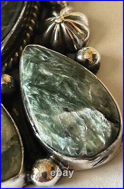 Signed Navajo Sterling Silver Five-Stone Rare Seraphinite Pendant