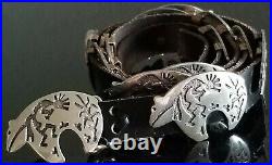 Signed Old South Western Stamped Sterling Silver Bear Kokopelli Concho Belt Rare