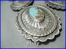 Signed Rare Navajo Native American 8 Turquoise Sterling Silver Concho Belt