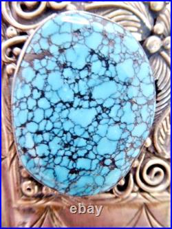 Signed Roger Apachito Navajo Rare! Spider Web Turquoise Sterling Silver Bolo