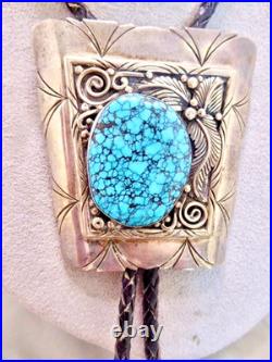 Signed Roger Apachito Navajo Rare! Spider Web Turquoise Sterling Silver Bolo