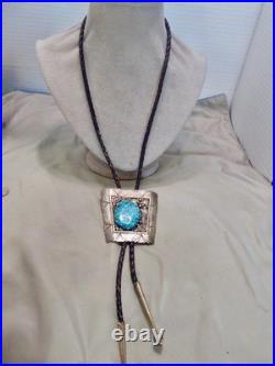 Signed Roger Apachito Navajo Rare! Spider Web Turquoise Sterling Silver Bolo