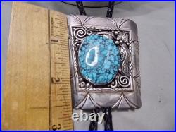 Signed Roger Apachito Navajo Rare! Spider Web Turquoise Sterling Silver Bolo