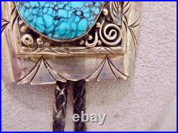 Signed Roger Apachito Navajo Rare! Spider Web Turquoise Sterling Silver Bolo