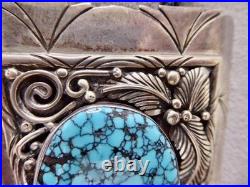 Signed Roger Apachito Navajo Rare! Spider Web Turquoise Sterling Silver Bolo