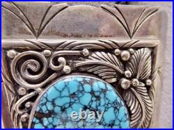 Signed Roger Apachito Navajo Rare! Spider Web Turquoise Sterling Silver Bolo