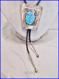 Signed Roger Apachito Navajo Rare! Spider Web Turquoise Sterling Silver Bolo