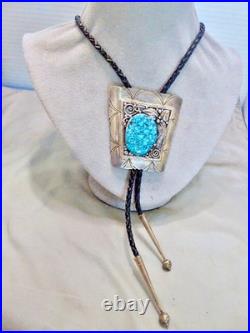Signed Roger Apachito Navajo Rare! Spider Web Turquoise Sterling Silver Bolo