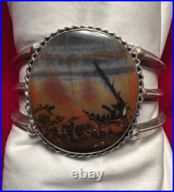 Silver Cuff Heavy Bracelet &Ring set Set Native American Antique Moss Agate Rare