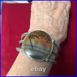 Silver Cuff Heavy Bracelet &Ring set Set Native American Antique Moss Agate Rare Silver Cuff Heavy Bracelet &Ring set Set Native American Antique Moss Agate Rare