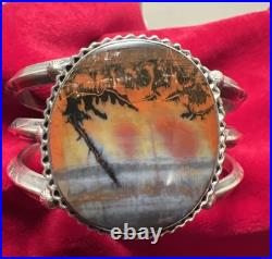 Silver Cuff Heavy Bracelet &Ring set Set Native American Antique Moss Agate Rare