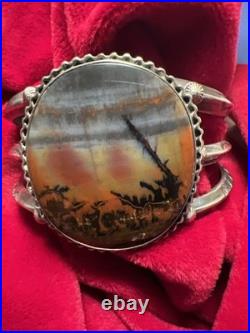 Silver Cuff Heavy Bracelet &Ring set Set Native American Antique Moss Agate Rare