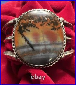 Silver Cuff Heavy Bracelet &Ring set Set Native American Antique Moss Agate Rare