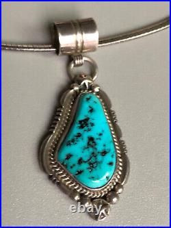SouthWest Native American Sterling Silver Turquoise Pendant Necklace Hallmarke