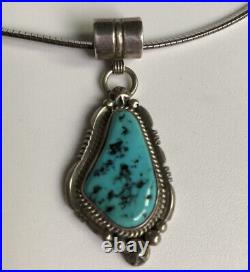 SouthWest Native American Sterling Silver Turquoise Pendant Necklace Hallmarke