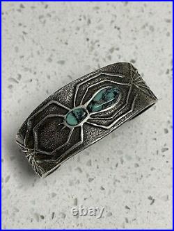 Spider Ster. & Turquoise Navajo Tufa Cast Cuff Merle House with mould Rare