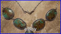 Squash Blossom LARIAT Necklace Rare TYRONE Turquoise Sterling HUGE 225 grams 30