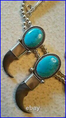 Squash Blossom Necklace Sterling Bisbee Turquoise HANDMADE Very Rare, 220 grams