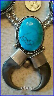 Squash Blossom Necklace Sterling Bisbee Turquoise HANDMADE Very Rare, 220 grams