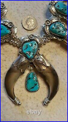 Squash Blossom Necklace Sterling MORENCI Turquoise HANDMADE Very Rare, 300 grams