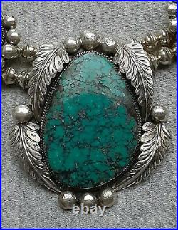 Squash Blossom Necklace Sterling SMOKY BISBEE Turquoise 275g 29 GIGANTIC Rare