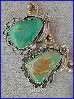 Squash Blossom Necklace, Sterling Silver, Tyrone Green Turquoise Huge Heavy RARE