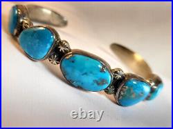Sterling Silver And Rare Blue Turquoise Cuff Bracelet Signed C. Tsipa Navajo