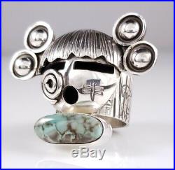 Sterling Silver Maiden Face Navajo Ring Rare Red River Turquoise Alex Sanchez