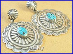 Sterling Silver Navajo Concho Earrings By Andy Cadman Rare Gem Kingman Turquoise