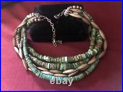 Sterling Turquoise Navajo Beaded Necklace Rare Vintage