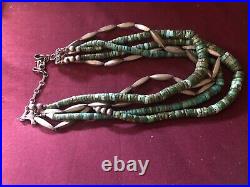 Sterling Turquoise Navajo Beaded Necklace Rare Vintage