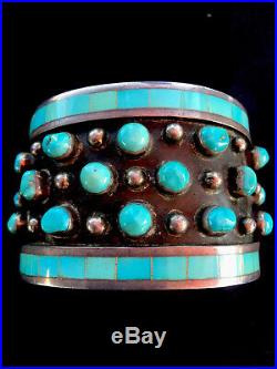 Sterling Turquoise Zuni Cuff Bracelet Signed 66g Rare Native American Old Pawn