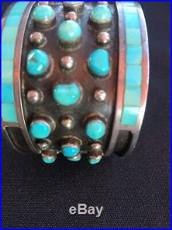 Sterling Turquoise Zuni Cuff Bracelet Signed 66g Rare Native American Old Pawn