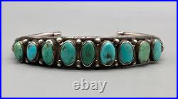 Stunning Antique Najavo Row Silver + Turquoise Cuff Rare Large Size 7.5 inches