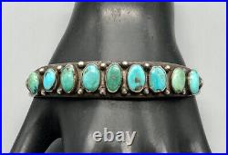 Stunning Antique Najavo Row Silver + Turquoise Cuff Rare Large Size 7.5 inches