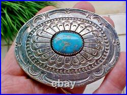 Stunning Turquoise, Silver Belt Buckle Signed R Bahe Navajo Native American RARE