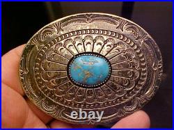 Stunning Turquoise, Silver Belt Buckle Signed R Bahe Navajo Native American RARE