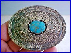 Stunning Turquoise, Silver Belt Buckle Signed R Bahe Navajo Native American RARE
