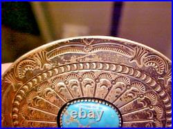 Stunning Turquoise, Silver Belt Buckle Signed R Bahe Navajo Native American RARE