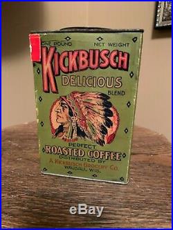 Super Rare Kickbusch coffee cardboard tin Native American Wausau Wisconsin L@@K