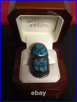 Super Rare. Vintage Mans Turquoise Ring 1950s Signed N. Yazzie. Sterling Silver