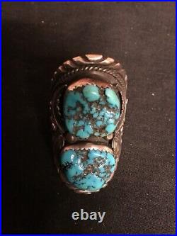 Super Rare. Vintage Mans Turquoise Ring 1950s Signed N. Yazzie. Sterling Silver