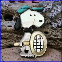 Super Rare Vintage Zuni Sterling Silver Snoopy Carol Kee Turquoise Pendant Pin