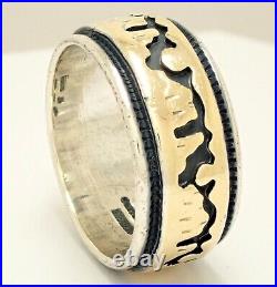 Sz 9 Rare Vintage Native American Navajo 14K Gold & Silver StoryTeller Ring Band