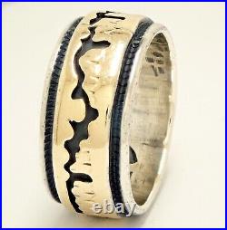 Sz 9 Rare Vintage Native American Navajo 14K Gold & Silver StoryTeller Ring Band