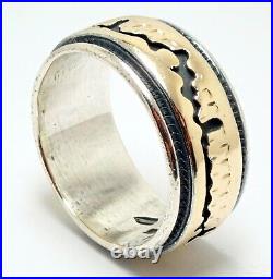 Sz 9 Rare Vintage Native American Navajo 14K Gold & Silver StoryTeller Ring Band